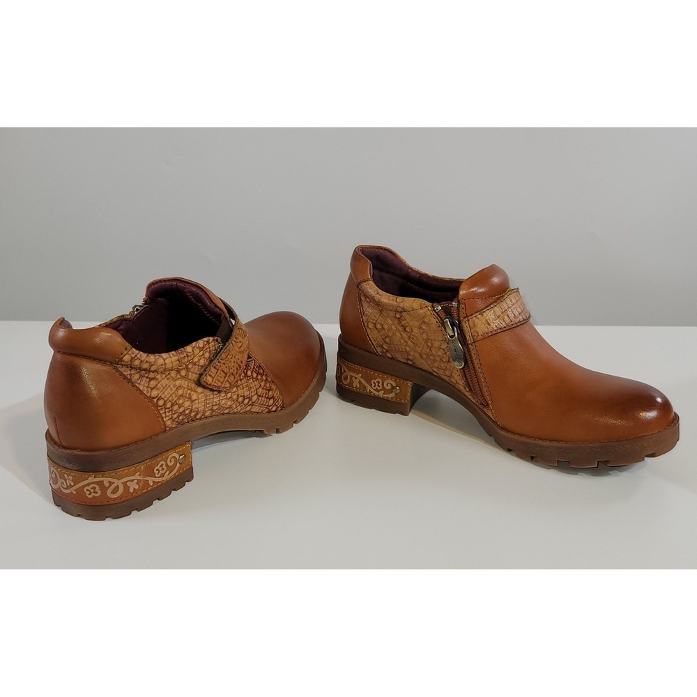 L'Artiste Spring Step‎ Magda Brown Leather Embossed Ankle Boots EU 37 (US 6.5-7)